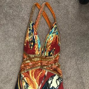 Fire & Ice Silk Beaded Gown